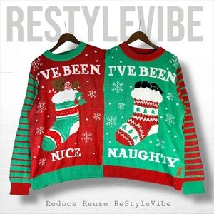 TIPSY ELVES Unisex Size L 2-Person Ugly Christmas Sweater Funny Naughty Nice